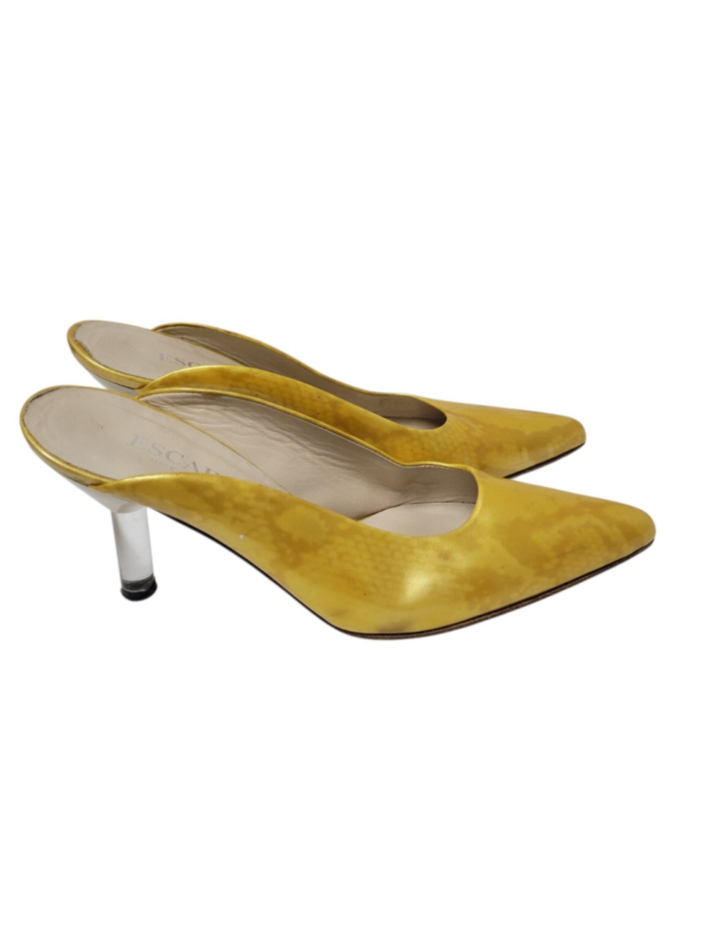 ESCADA Women's Yellow Patent Leather 3.5" Mule Heels Slip-On Shoes Size 8B - Picture 3 of 9